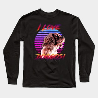 I Love Doggos (Spaniel) Retrowave Outrunner Long Sleeve T-Shirt